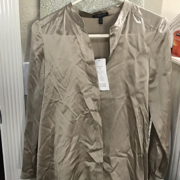 EILEEN FISHER Hammered satin silk woven shirt. - Picture 1 of 3